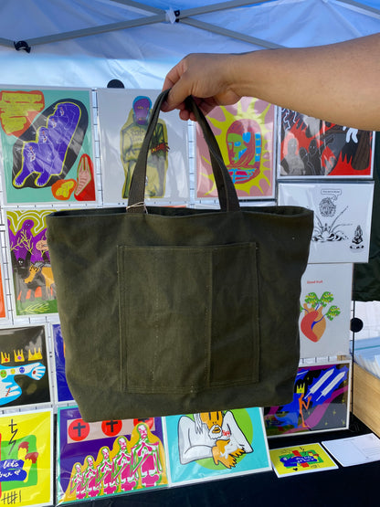UPCYCLED MILITARY DUFFLE TOTE BAG - BLUE INTERIOR