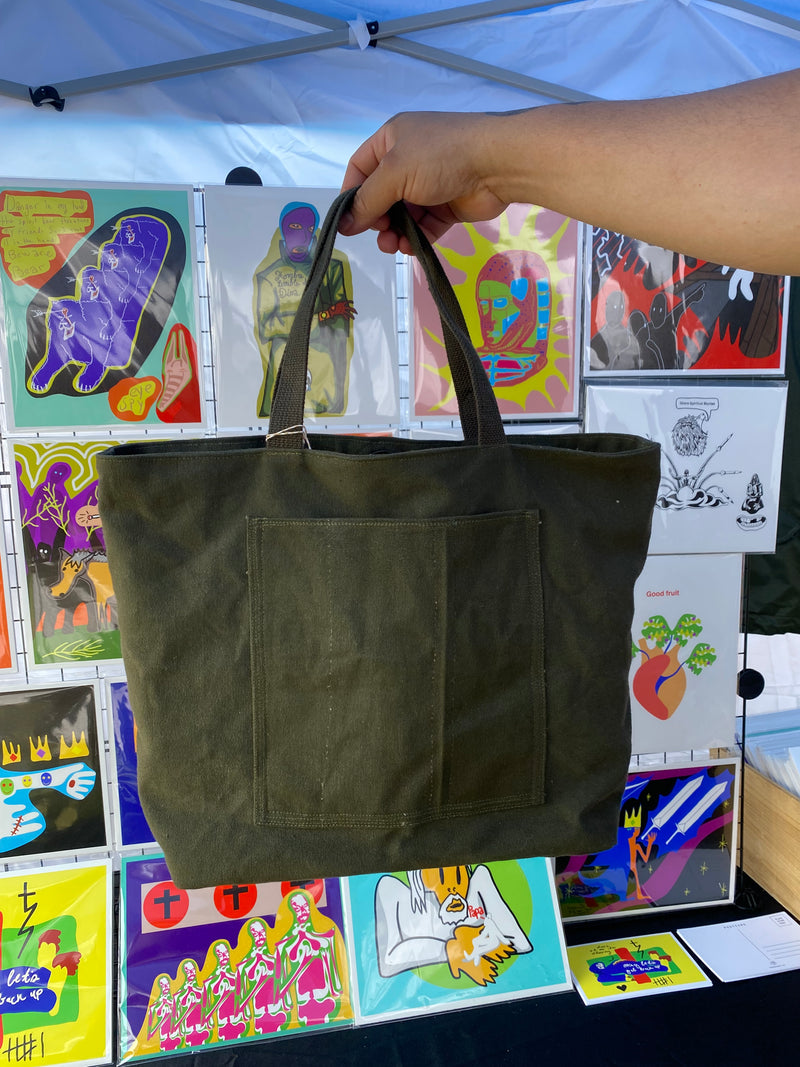 UPCYCLED MILITARY DUFFLE TOTE BAG - BLUE INTERIOR