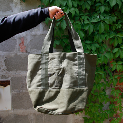 UPCYCLED MILITARY DUFFLE TOTE BAG - GREEN SCARF