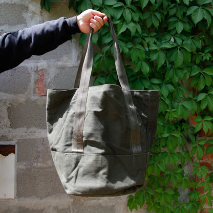 UPCYCLED MILITARY DUFFLE TOTE BAG - WHITE SCARF